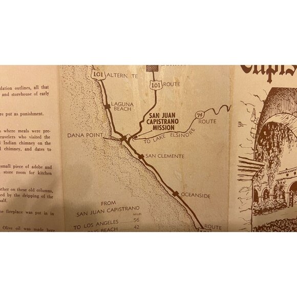 Old Mission San Juan Capistrano Map & Guide 1940s SoCal Vintage Travel Brochure - Picture 6 of 8